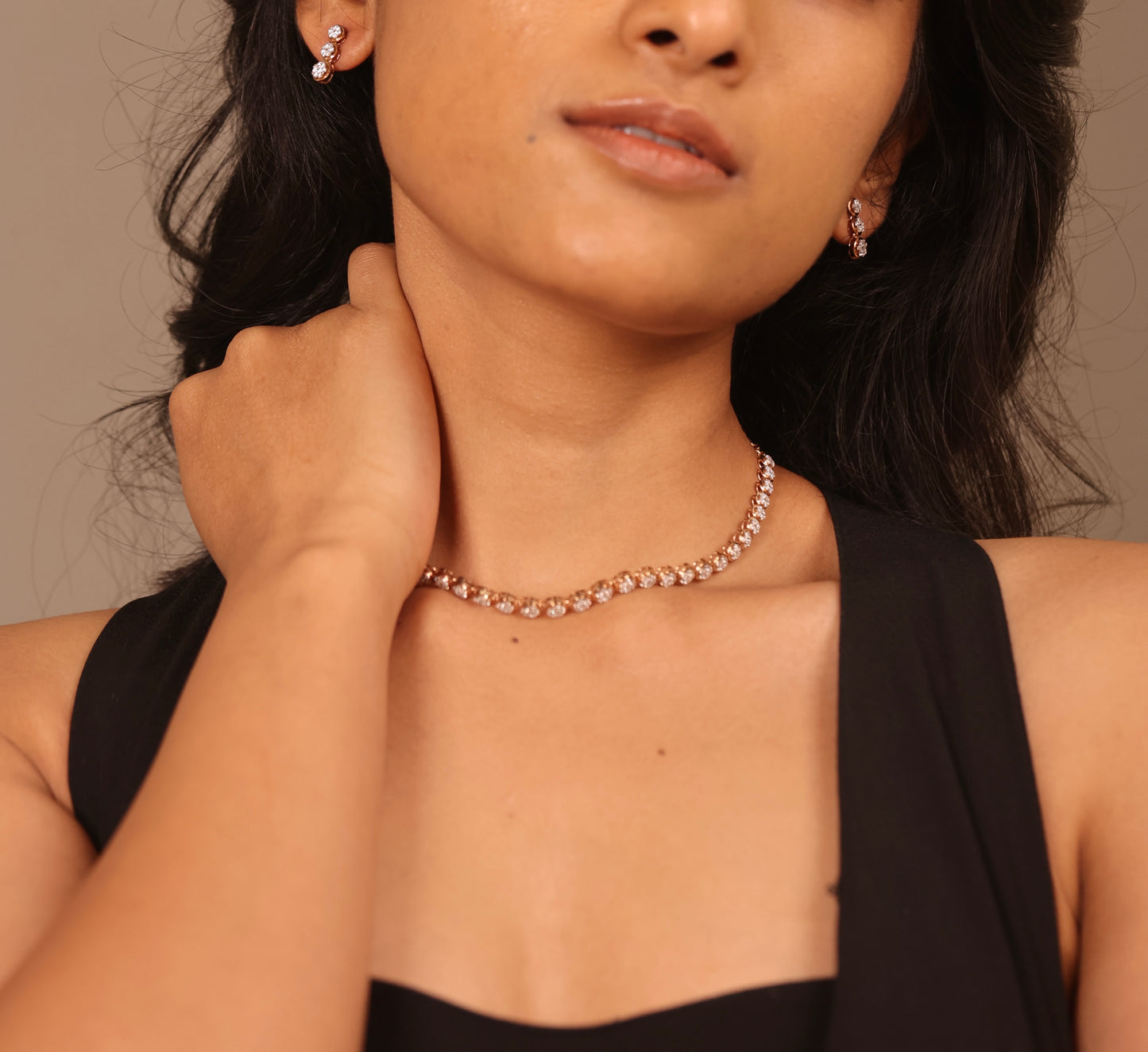 Radiant Orbit Necklace and Studs - 14K Solid Gold Diamond Necklace and Diamond Studs