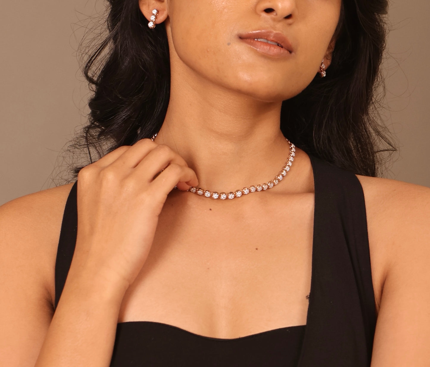 Radiant Orbit Necklace and Studs - 14K Solid Gold Diamond Necklace and Diamond Studs