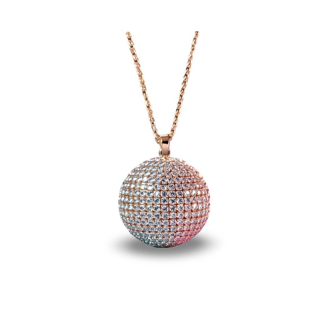 Pavé Disco Ball Necklace - 14K Solid Gold Diamond Pendant Necklace