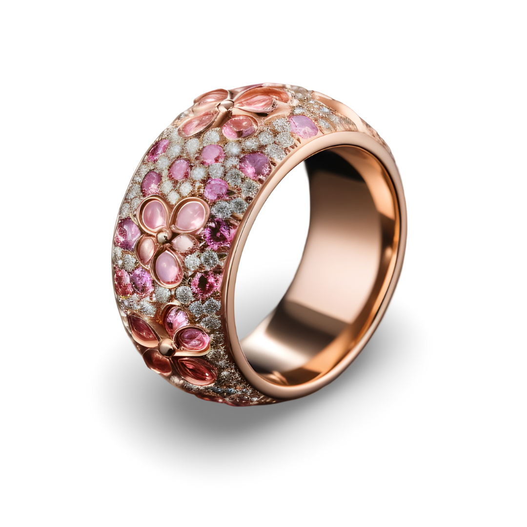 Cosmic Bloom Ring - 14K Solid Gold Diamond and Pink Tourmaline Ring