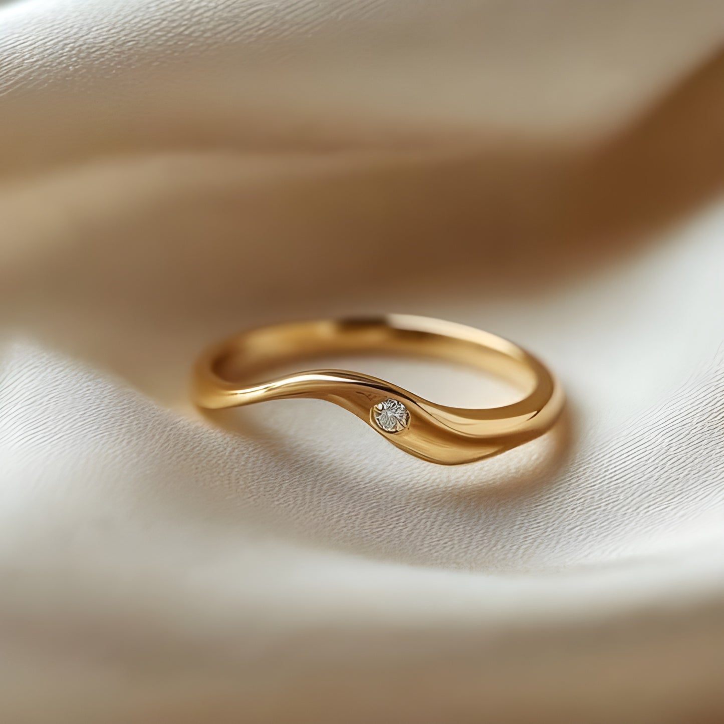 Lunar Arc Ring - 14K Solid Gold Diamond Ring