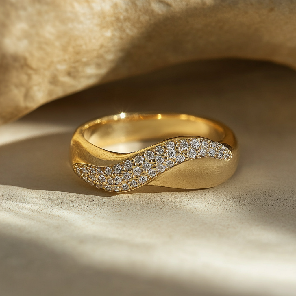 Sculptural Wave Ring - 14K Solid Gold Diamond Ring