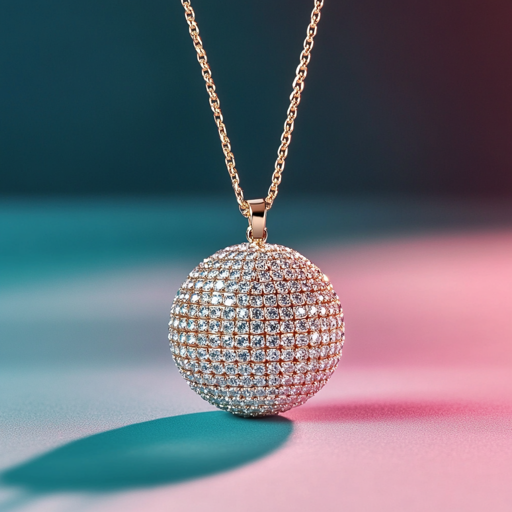 Pavé Disco Ball Necklace - 14K Solid Gold Diamond Pendant Necklace