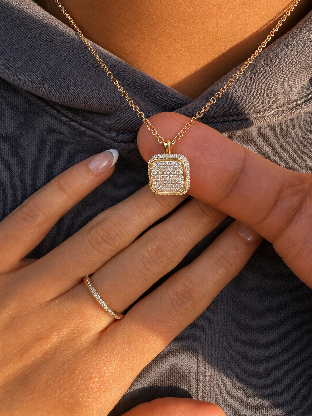 Portal Pendant Necklace- 14K Solid Gold Diamond Pendant Necklace