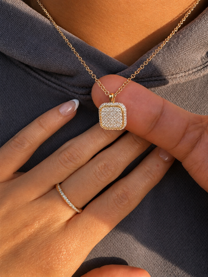 Portal Pendant Necklace- 14K Solid Gold Diamond Pendant Necklace