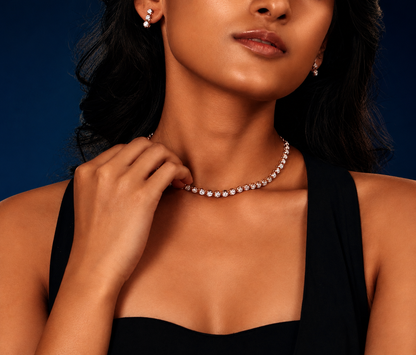 Radiant Orbit Necklace and Studs - 14K Solid Gold Diamond Necklace and Diamond Studs