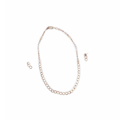 Radiant Orbit Necklace and Studs - 14K Solid Gold Diamond Necklace and Diamond Studs