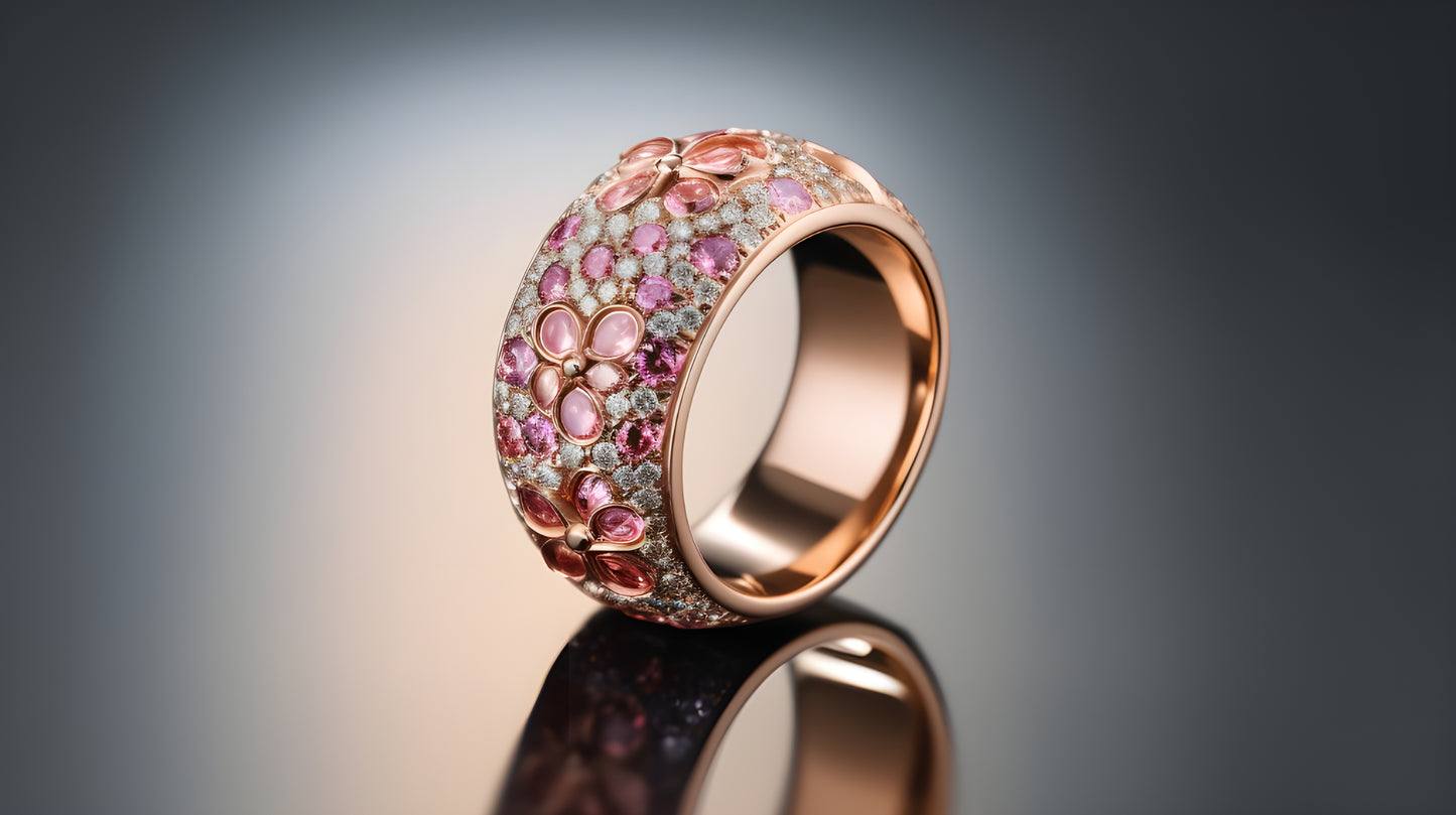 Cosmic Bloom Ring - 14K Solid Gold Diamond and Pink Tourmaline Ring