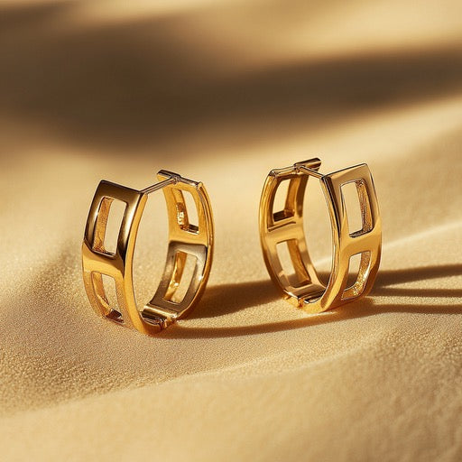 Architectural Huggie Hoops – 14K Solid Gold Earrings