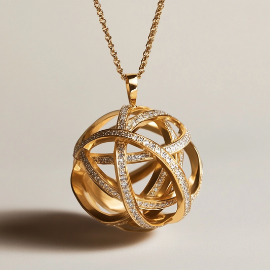 Orbit Gold Statement Pendant - 14K Solid Gold Diamond Pendant