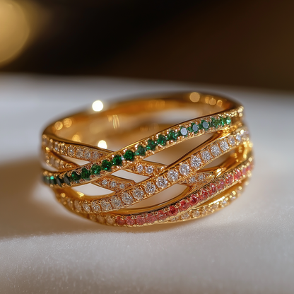 Crossroad Ring - 14K Solid Gold Diamond and Tourmaline Ring